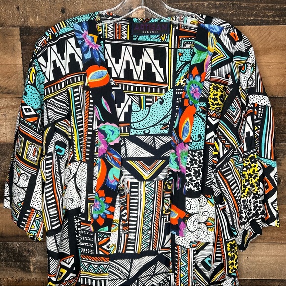 Kikisol Artisan Cotton Tunic Tie Front Cardigan Funky Art Size Medium - Picture 2 of 8